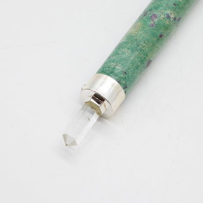 Verdant Heart Wand - Ruby Fuchsite, Rose Quartz, Crystal Ball top
