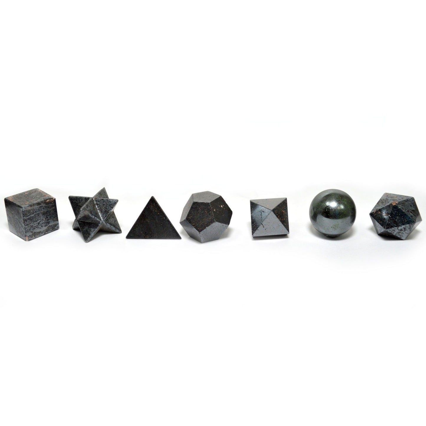 Platonic Solids Geometric Seven Piece Black Agate Set Sacred Geometry
