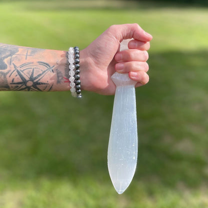 Selenite 25cm Large Ritual Knife - Spiral