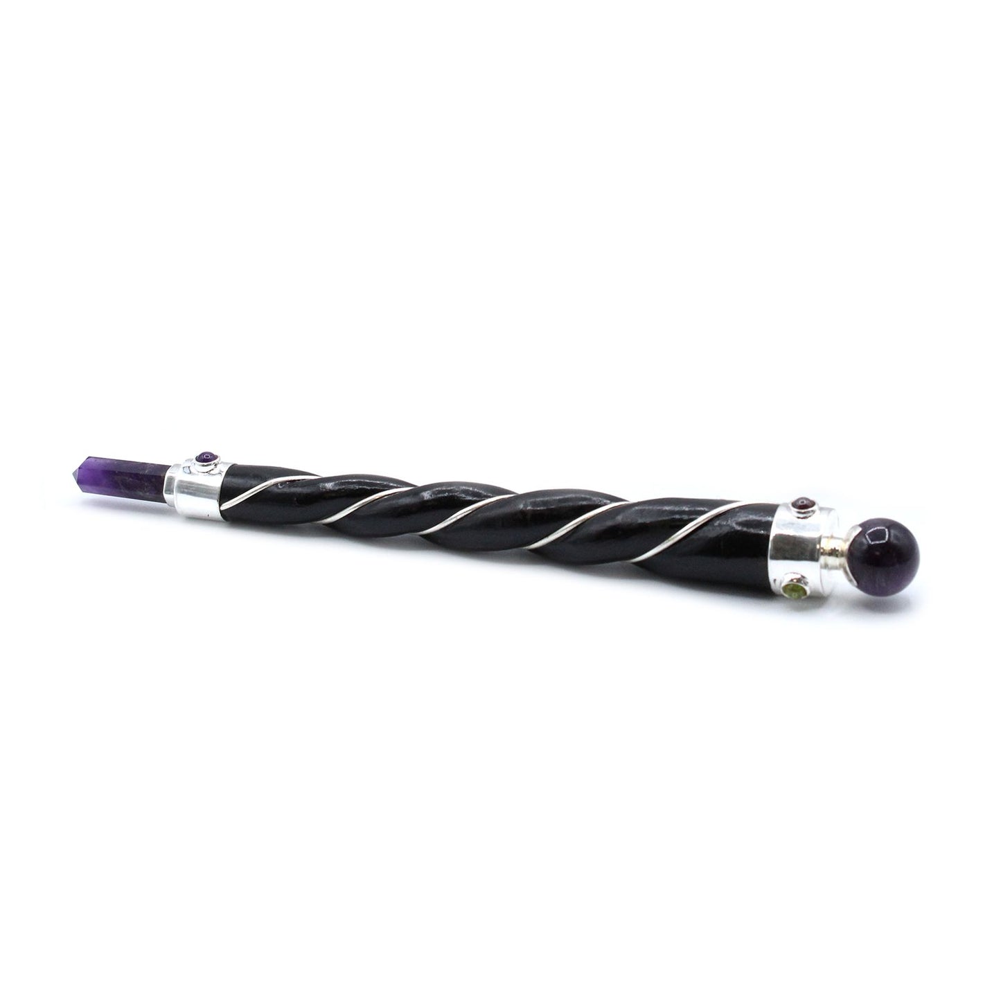 Twisted Healing Wand - Silver, Amethyst Sphere