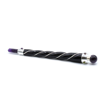 Twisted Healing Wand - Silver, Amethyst Sphere