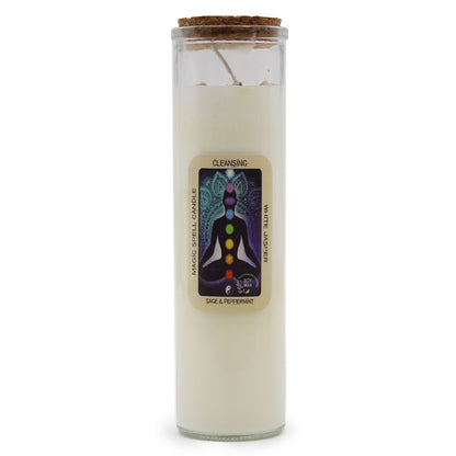 Magic Spell Candle for Cleansing with WHITE JASPER gemstones, SAGE & PEPPERMINT