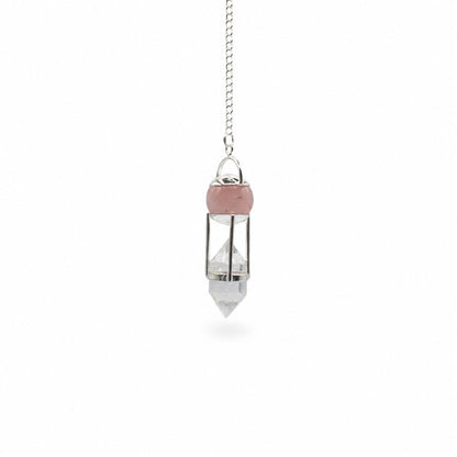 Rose Quartz, Clear Quartz Double Power Pendulum The Heart Whisperer