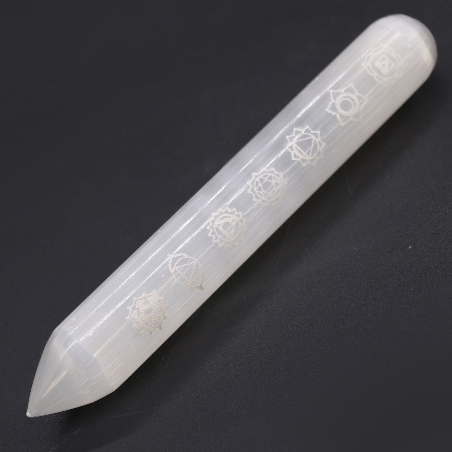 Selenite 7 Chakra Wand 16 cm Point one End