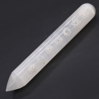 Selenite 7 Chakra Wand 16 cm Point one End