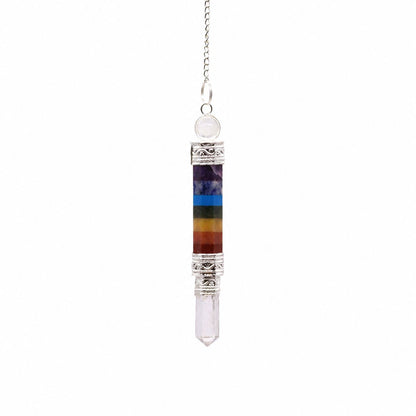 7 Chakra Pendulum with Clear Crystal Point