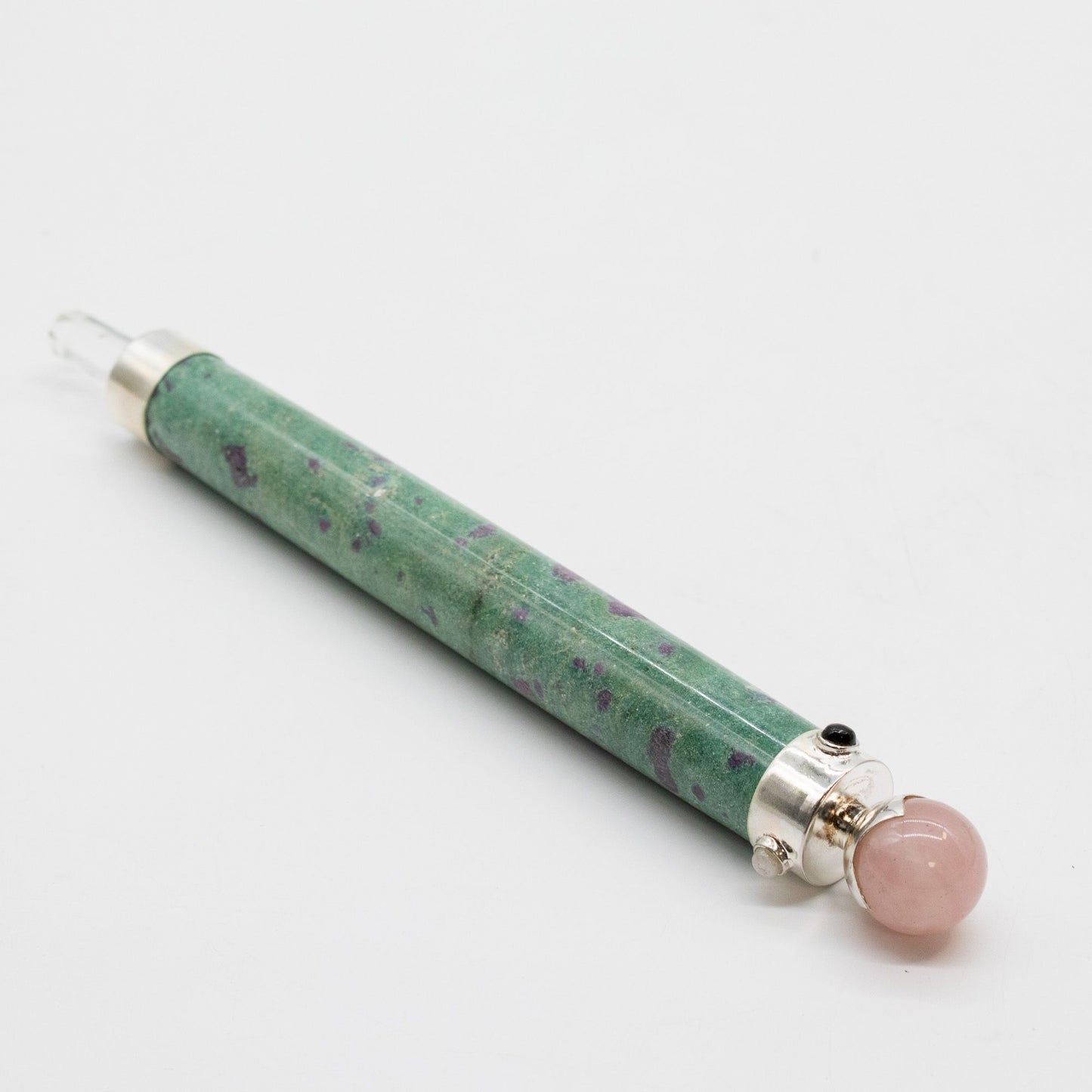 Verdant Heart Wand - Ruby Fuchsite, Rose Quartz, Crystal Ball top