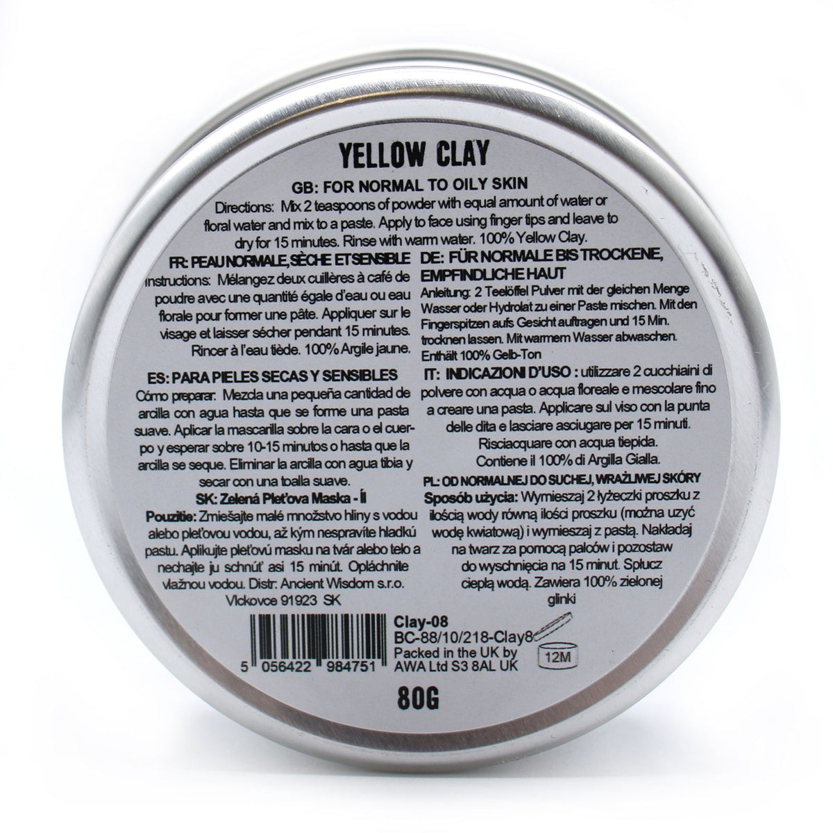 Yellow Clay Detoxifying, Cleansing Face Mask 80g