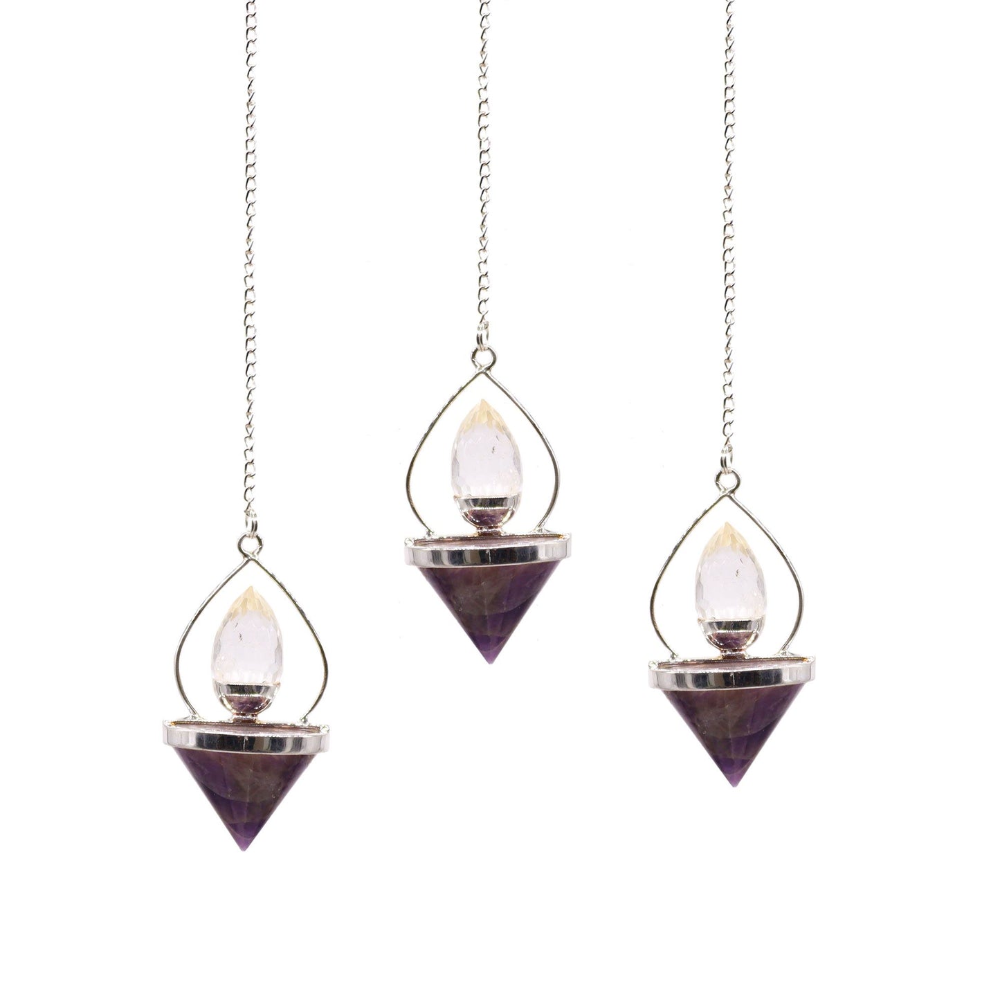 Amethyst & Rock Quartz Gemstone Lantern of Life Pendulum