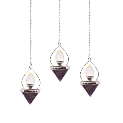 Amethyst & Rock Quartz Gemstone Lantern of Life Pendulum