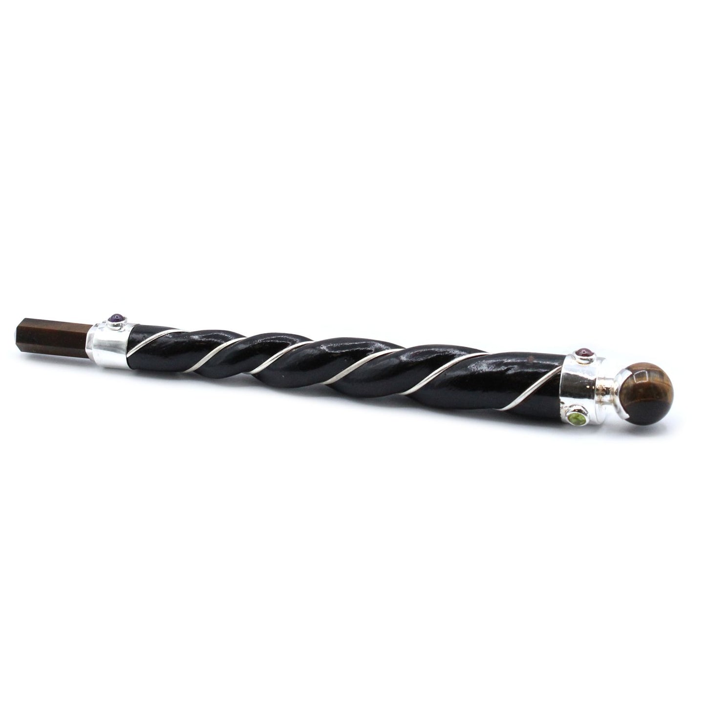 Wooden Twisted Healing Wand with Tiger Eye Sphere