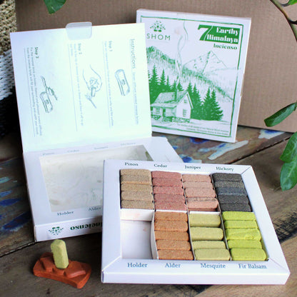 Incense Smudge Bricks and Burner - 7 Earthy Himalaya Fragrances - Set of 70