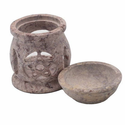 Small Soapstone Oil Burner Three Moon and Pentagram