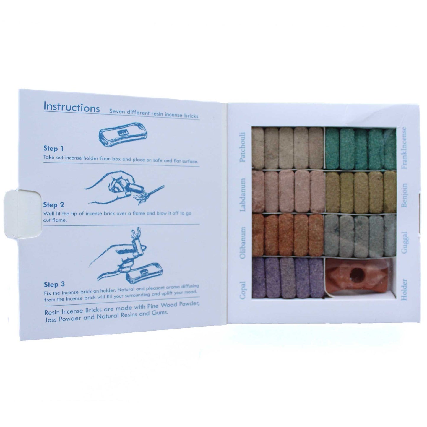 Set of 70 Incense Smudge Bricks and Burner - 7 Wild West Fragrances