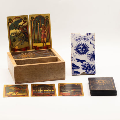 Two Section Tarot Card Holder Box with Blue White Lid