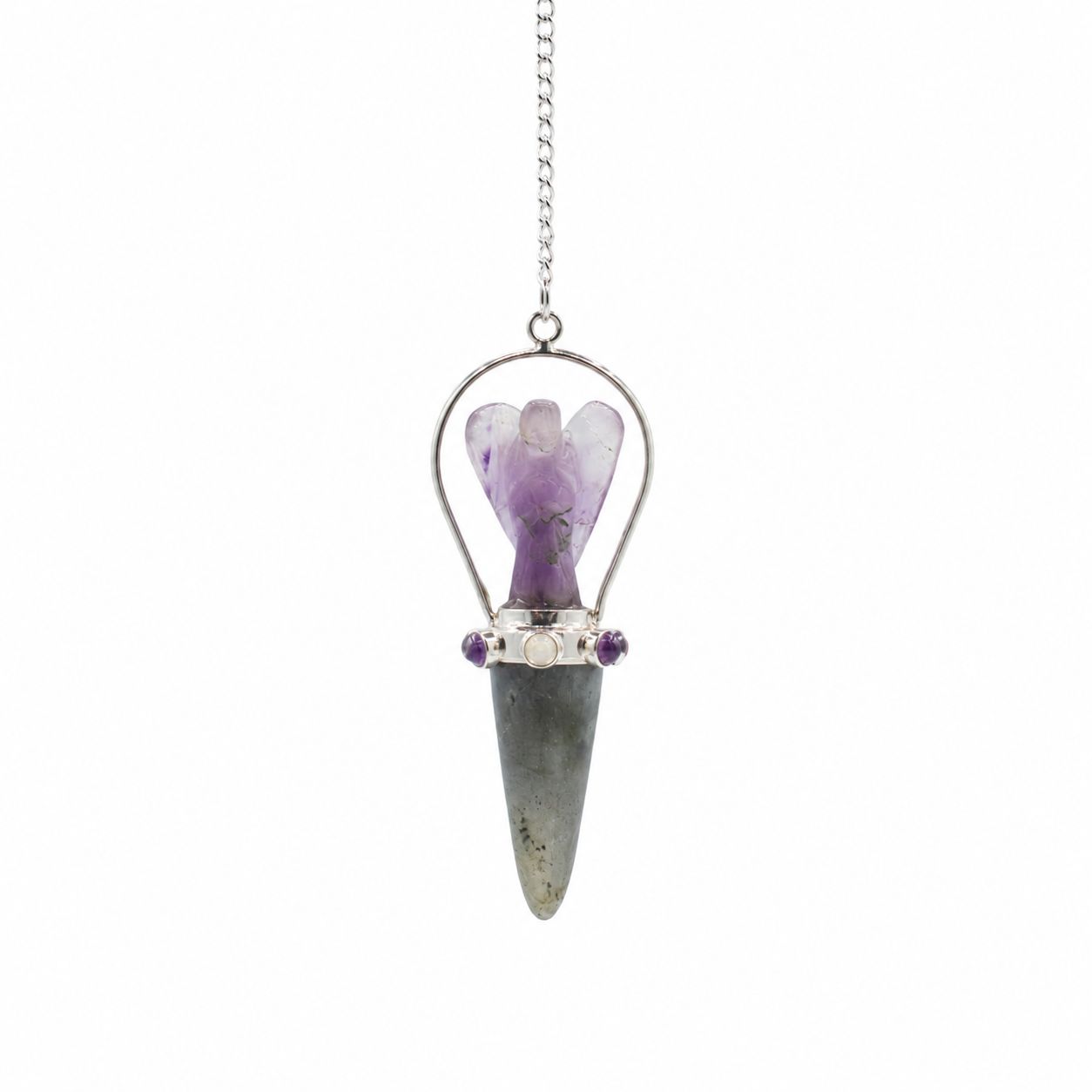 Labradorite, Amethyst Veilwalker Angel Pendulum with Chakra Band