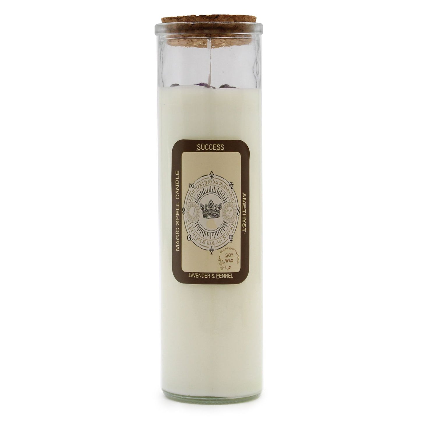 Magic Spell Candle for Success with AMETHYST Gemstones, LAVENDER & FENNEL Fragrance