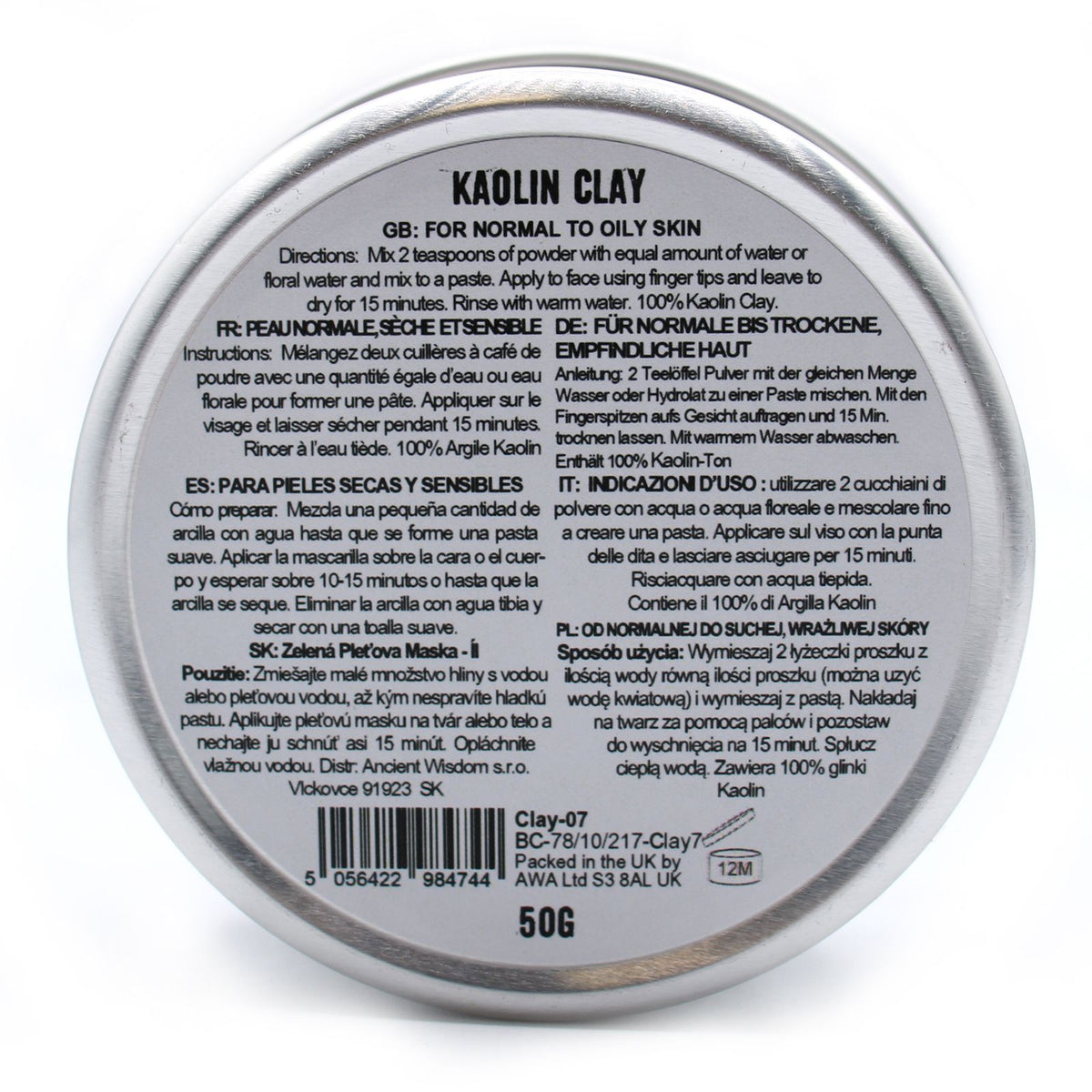 Kaolin Clay Purifying, Cleansing, Exfoliating Face Mask 50g