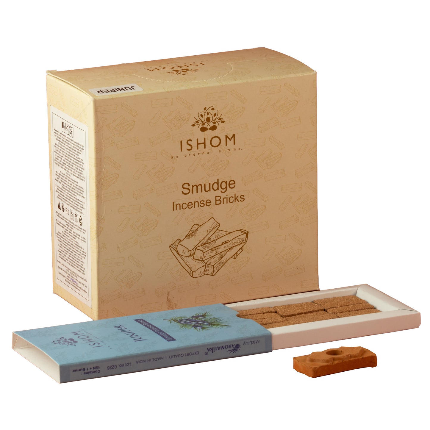 Juniper Natural Incense Smudge Bricks and Burner Pack of 15