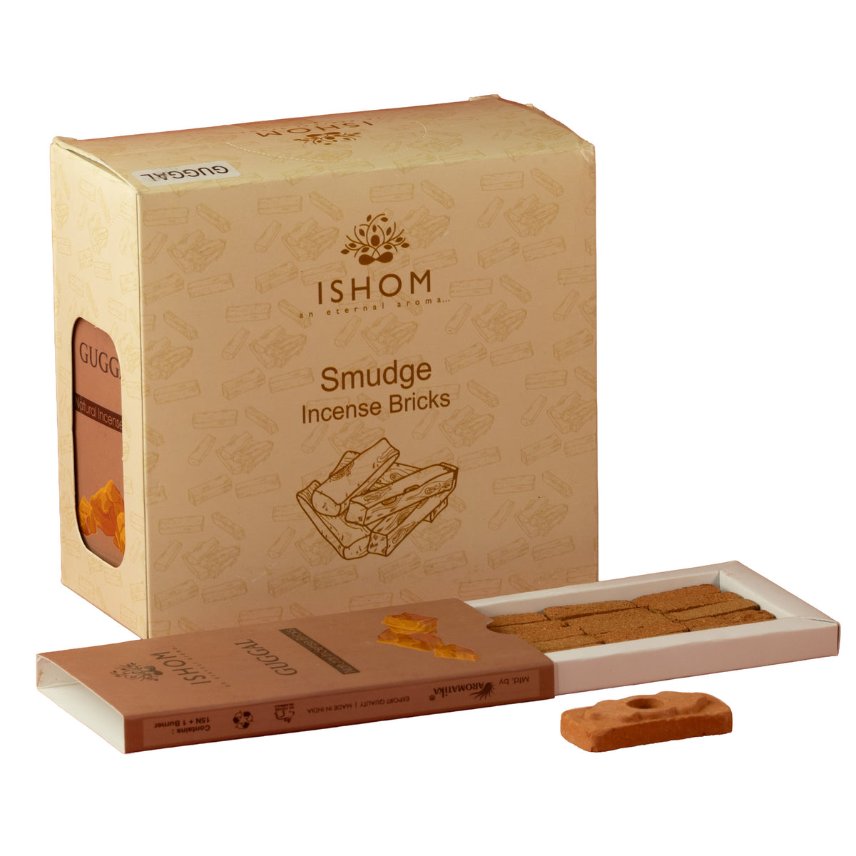 Guggal Natural Incense Smudge Bricks and Burner Pack of 15