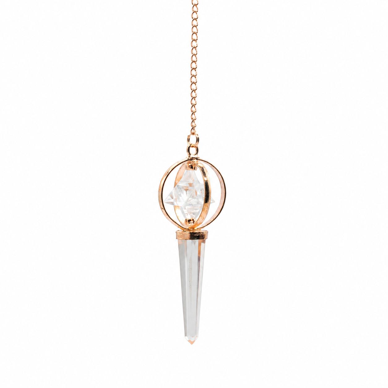 Clear Quartz Spinning Merkaba Star in Copper Pendulum Stellar Gateway