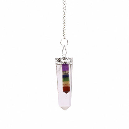 Crystal 7 Chakra Bounded Thin Point Flat Pendant Divination Pendulum