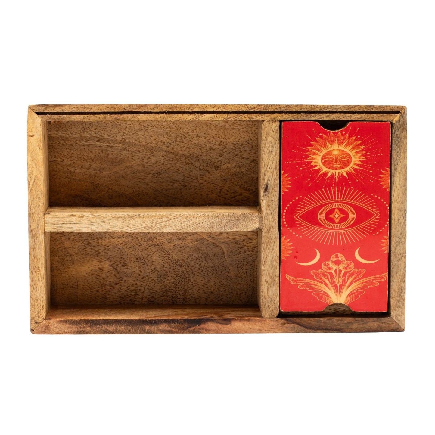 Three Section Tarot Card Holder Box with Red Lid