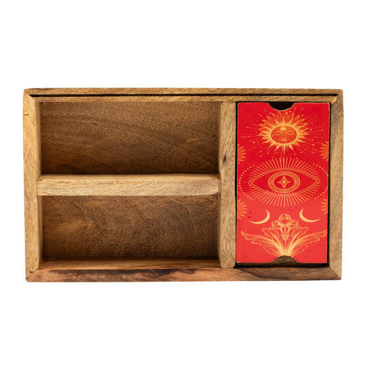 Three Section Tarot Card Holder Box with Red Lid