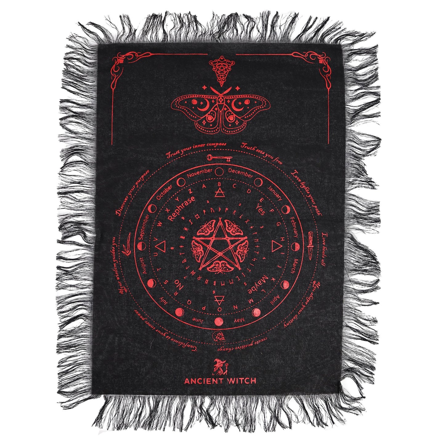 Mystic Moth Pendulum Divination Cloth Black & Blood Red