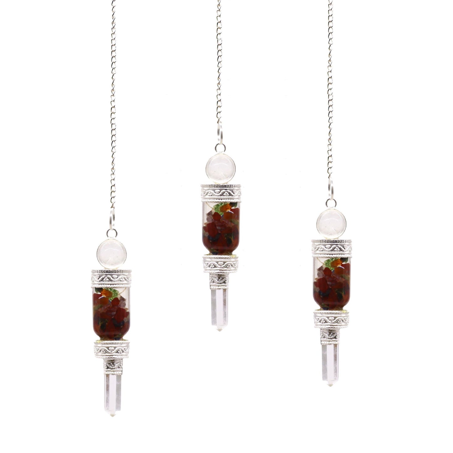 Floating Chakra Pendulum with Clear Quartz Point