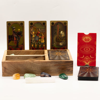Three Section Tarot Card Holder Box with Red Lid