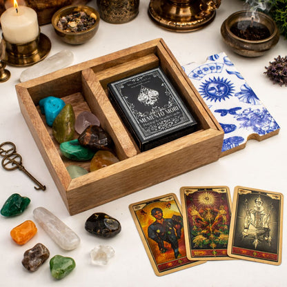 Two Section Tarot Card Holder Box with Blue White Lid