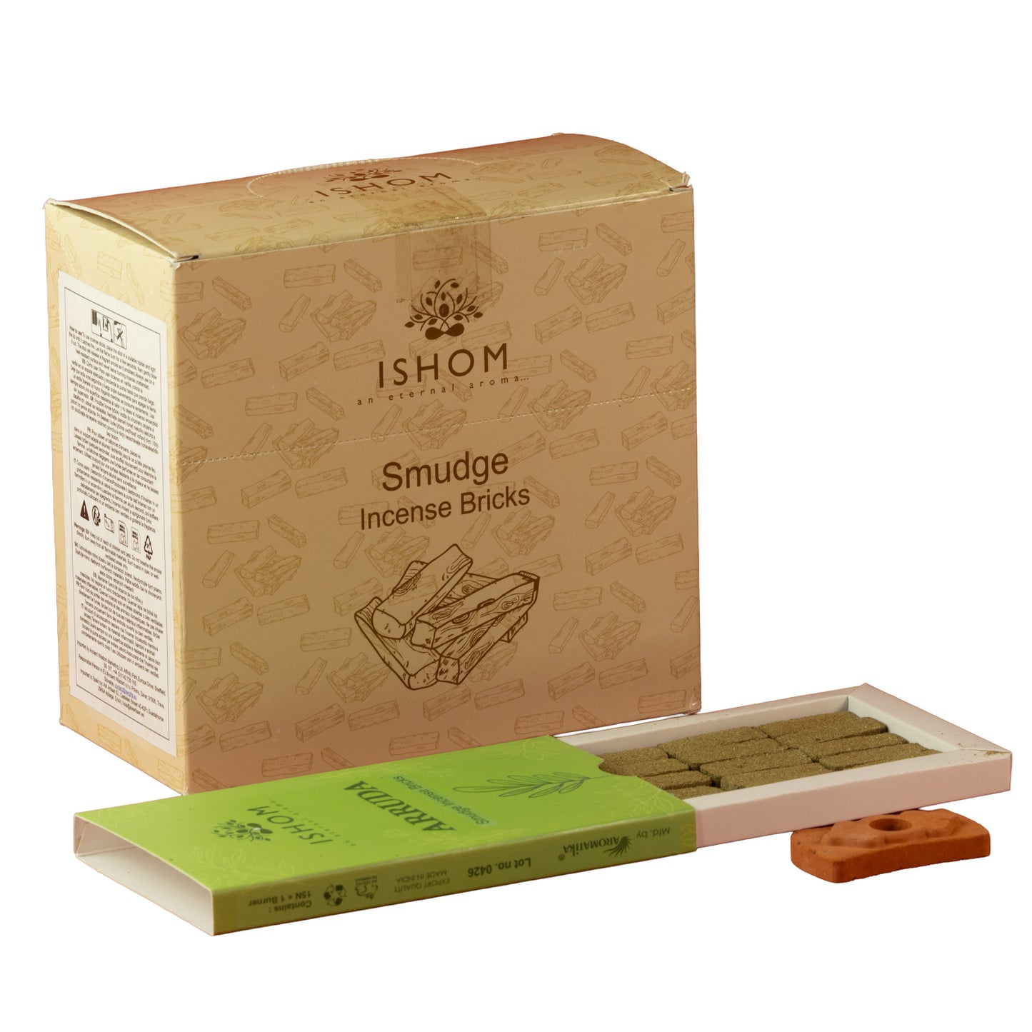 Arruda Natural Incense Smudge Bricks and Burner Pack of 15
