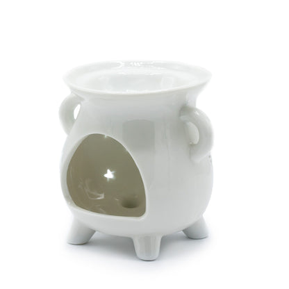 White Ceramic Cauldron Oil Burner Moon Phase