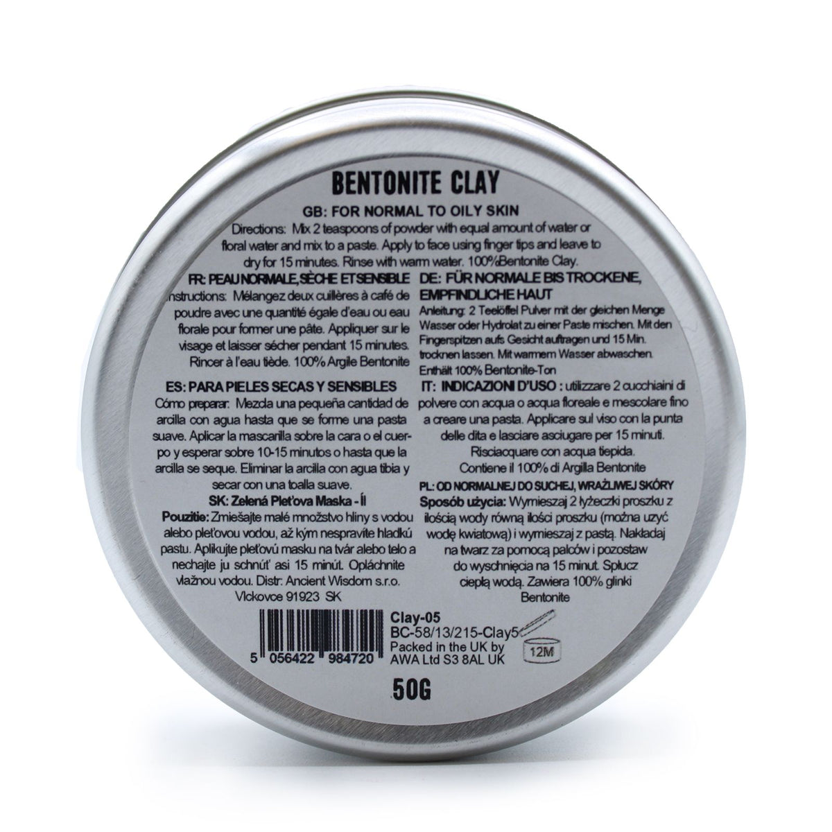Bentonite Clay Anti-acne, Soothing, Healing Face Mask 50g