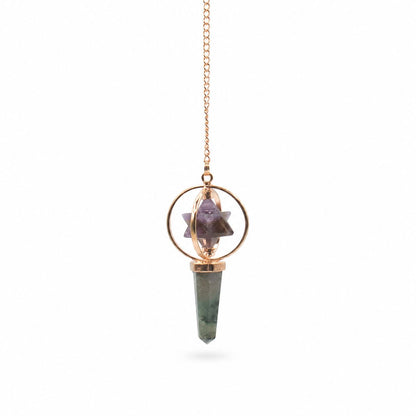 Amethyst, Labradorite Spinning Merkaba Star in Copper Pendulum Cosmic Navigator