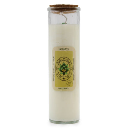 Magic Spell Candle for Happiness with GREEN AVENTURINE Gemstones & MOROCCAN ROSE Fragrance