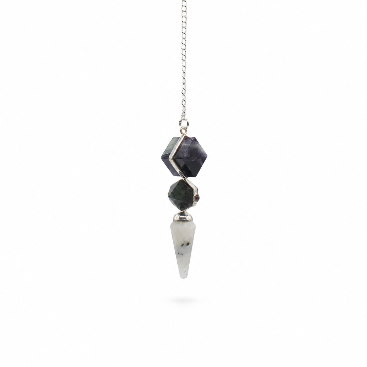 Fluorite, Labradorite, Rainbow Moonstone Psychic Gateway Pendulum