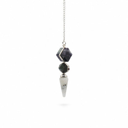 Fluorite, Labradorite, Rainbow Moonstone Psychic Gateway Pendulum