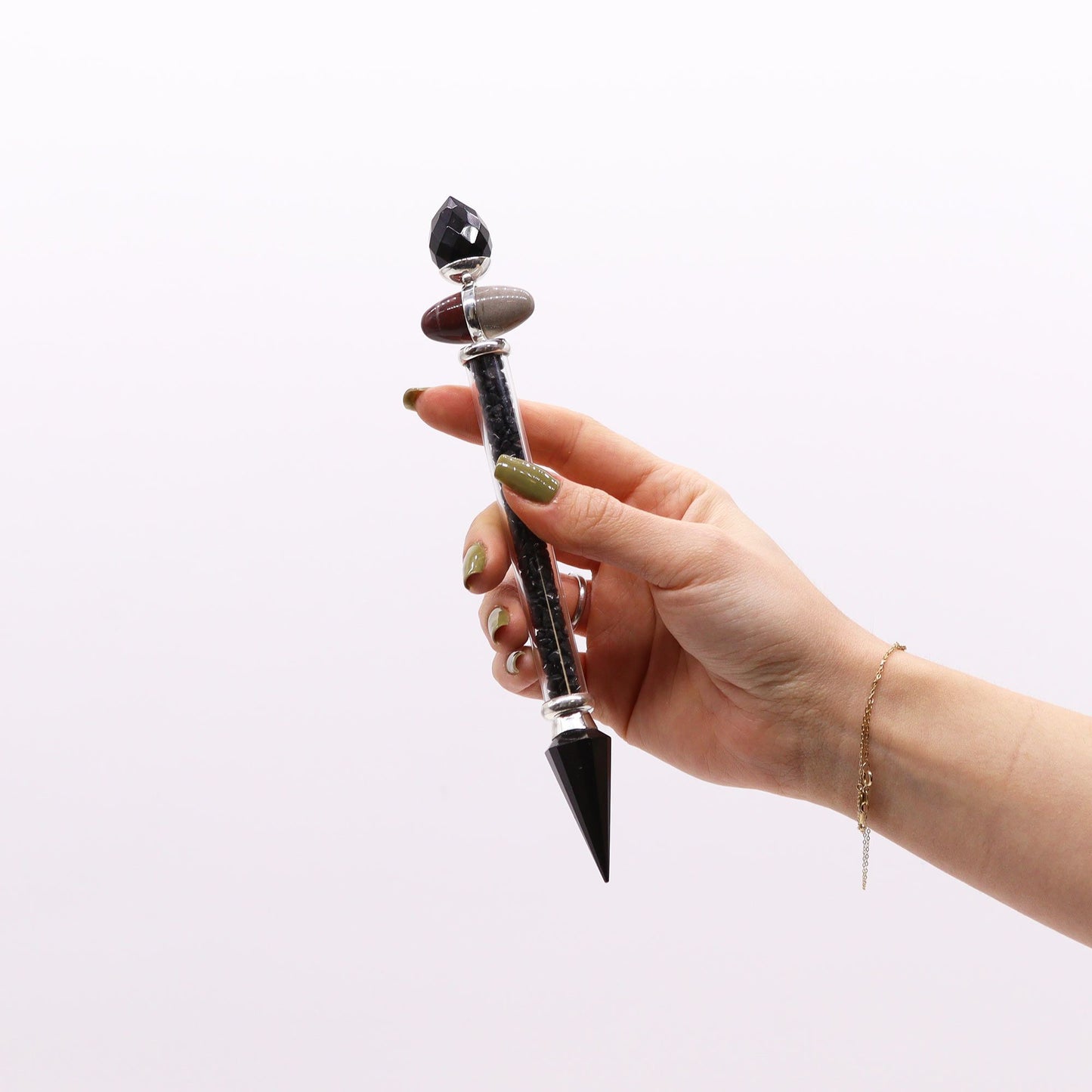 Black Tourmaline & Agate Shiva Lingam Magic Wand for Protection & Grounding