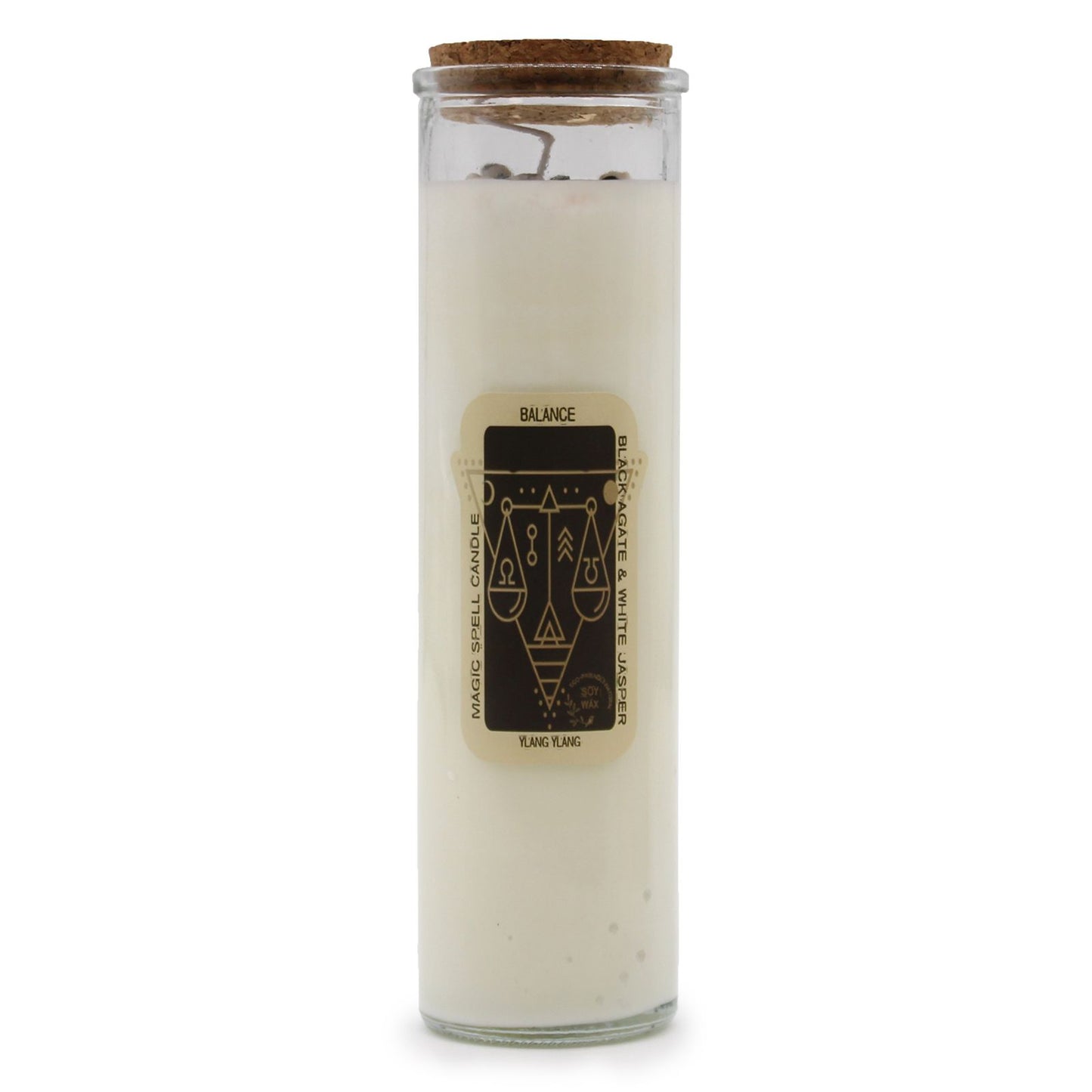 Magic Spell Candle for Balance with BLACK AGATE, WHITE JASPER Gemstones & YLANG YLANG