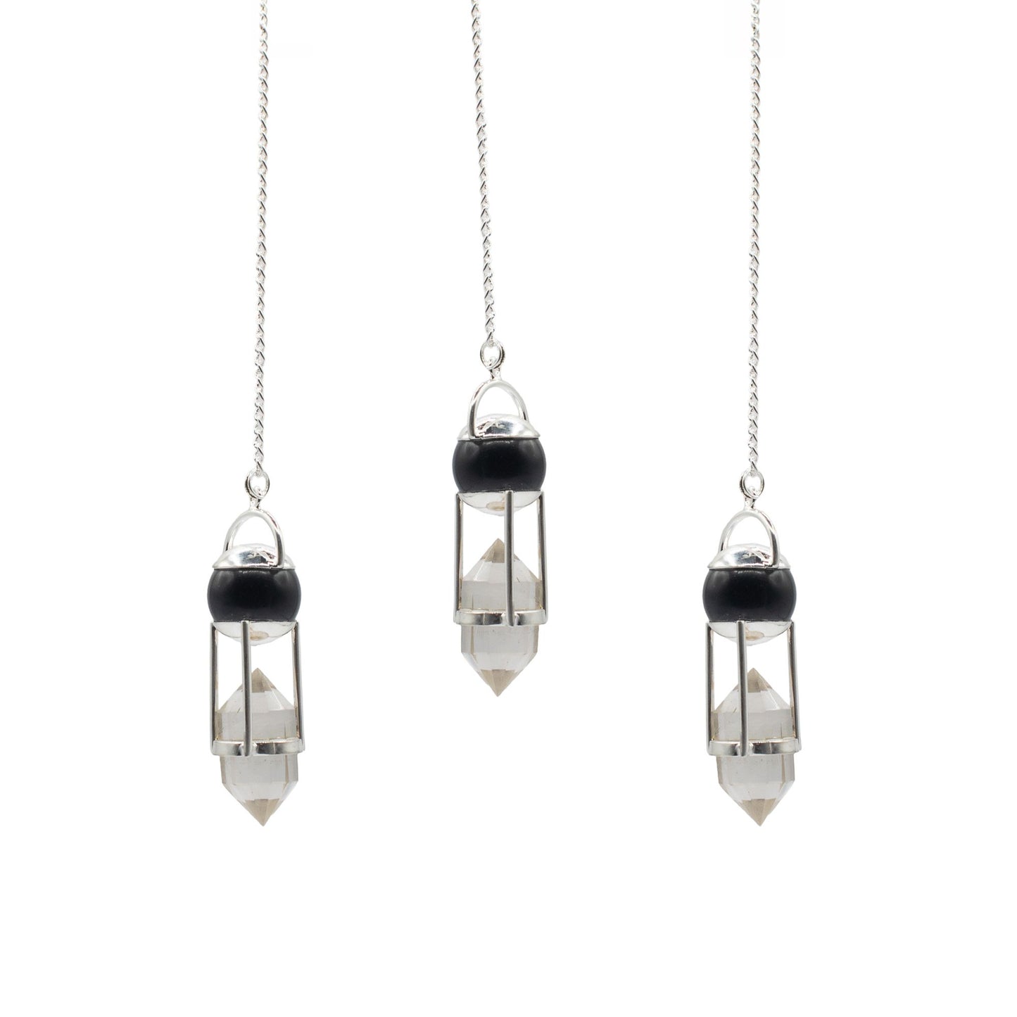 Obsidian, Clear Quartz Double Power Pendulum Shadow Seer