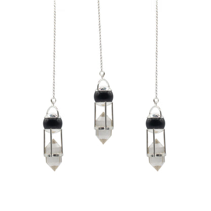 Obsidian, Clear Quartz Double Power Pendulum Shadow Seer