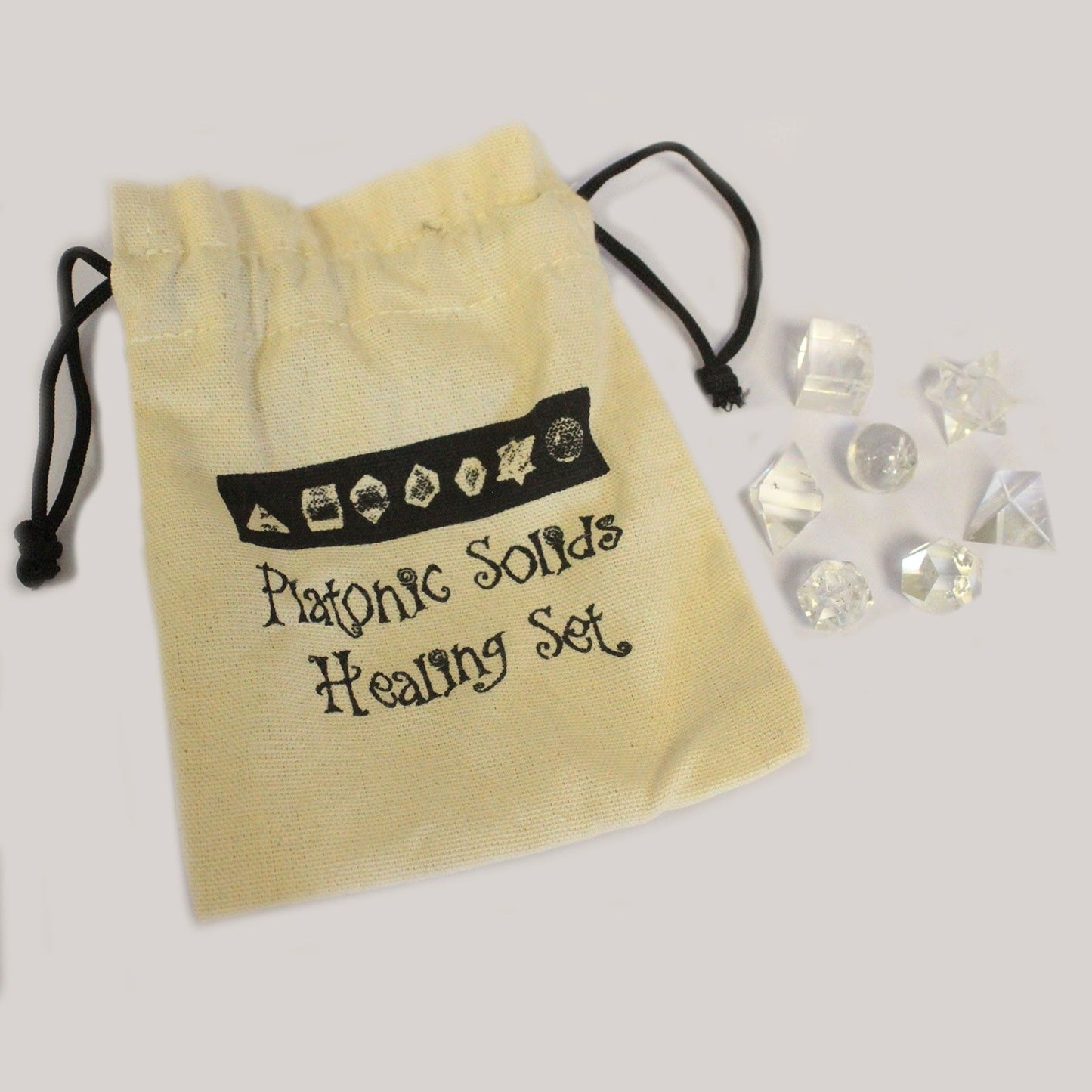 Platonic Solids Geometric Seven Piece Crystal Set Sacred Geometry