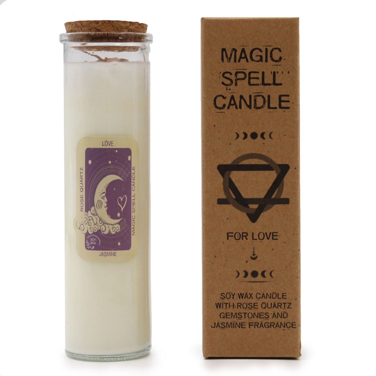 Magic Spell Candle for Love with ROSE QUARTZ Gemstones & JASMINE Fragrance