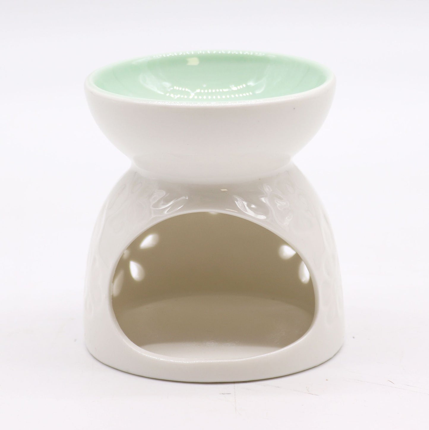 Classic Floral White Oil Burner with Teal Well