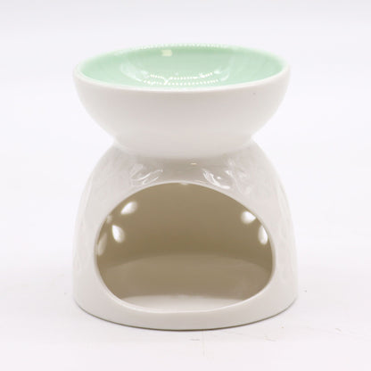 Classic Floral White Oil Burner with Teal Well