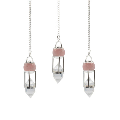Rose Quartz, Clear Quartz Double Power Pendulum The Heart Whisperer