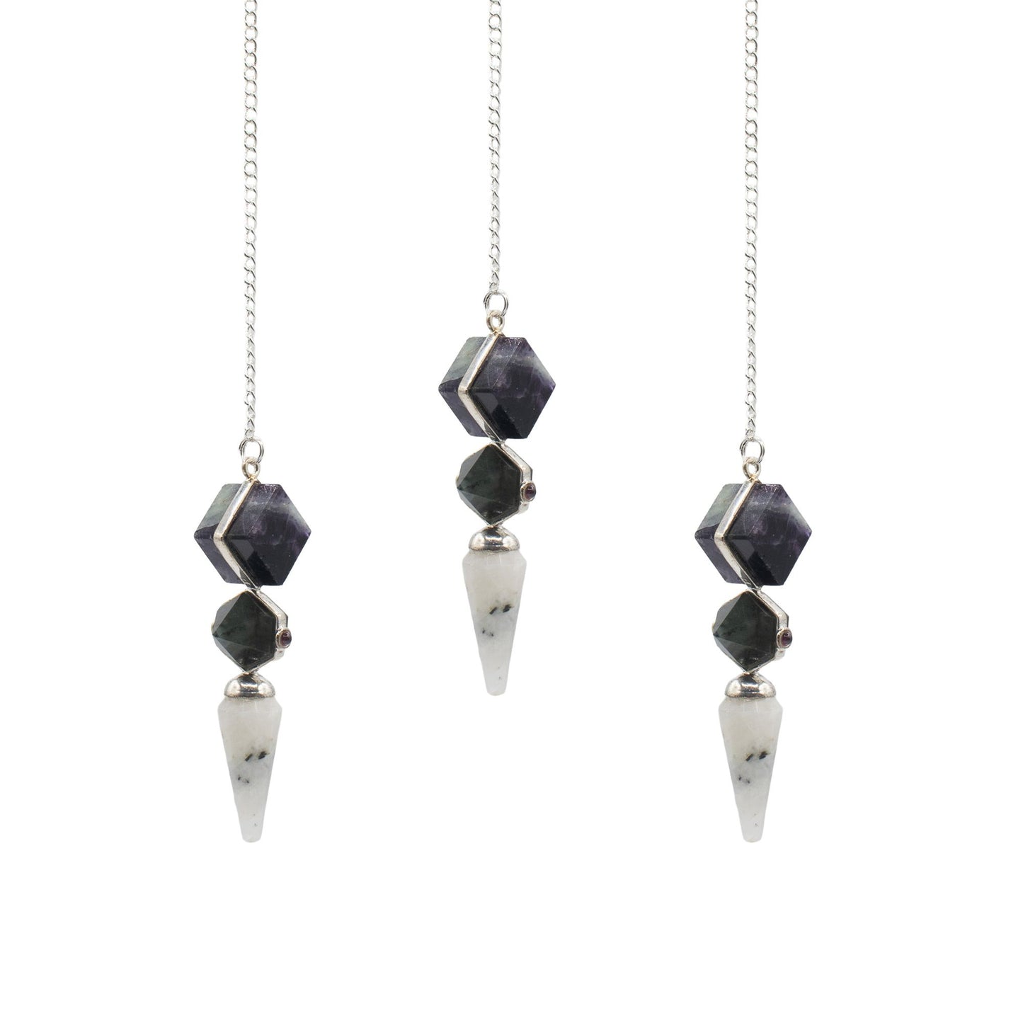Fluorite, Labradorite, Rainbow Moonstone Psychic Gateway Pendulum
