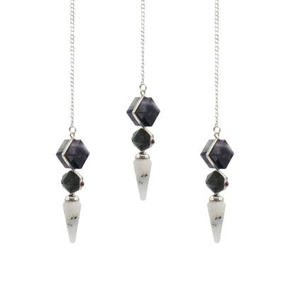 Fluorite, Labradorite, Rainbow Moonstone Psychic Gateway Pendulum